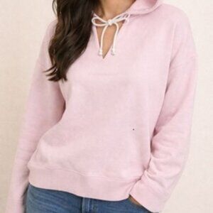 LOFT PINK COTTON BLEND V-NECK LONG SLEEVE PULLOVER HOODIE SWEATER SIZE: XL NWT